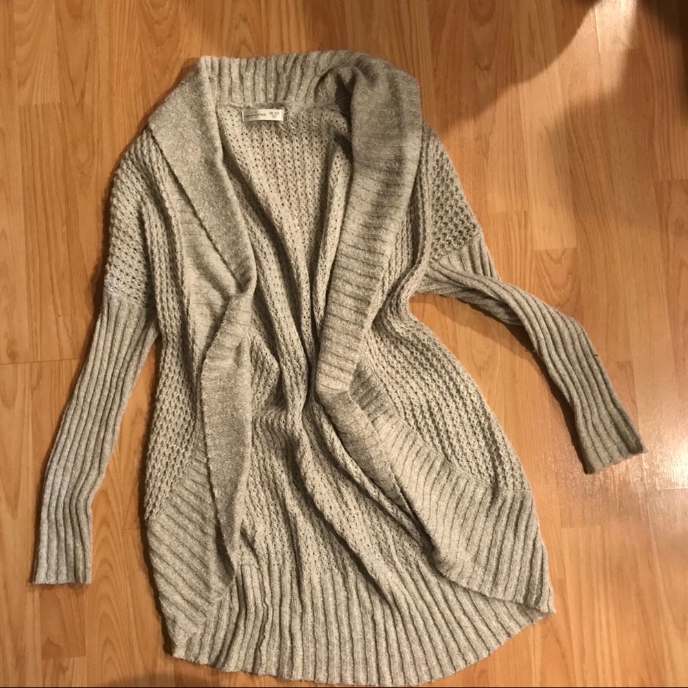 Gray long open front cardigan